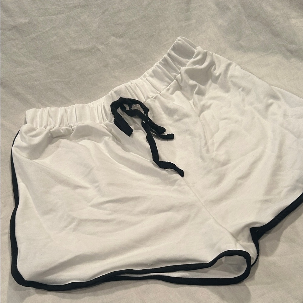 White Athletic Shorts with Black Trim dolphin style comfy casual
